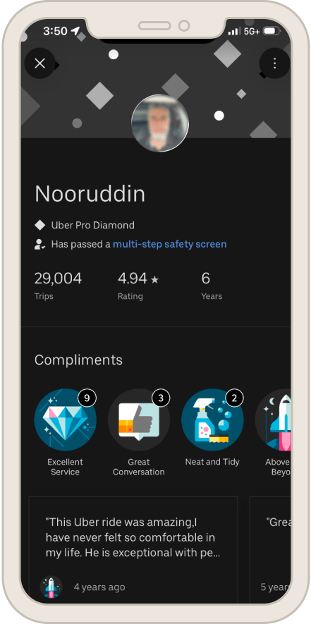 Uber en-route screen on iPhone
