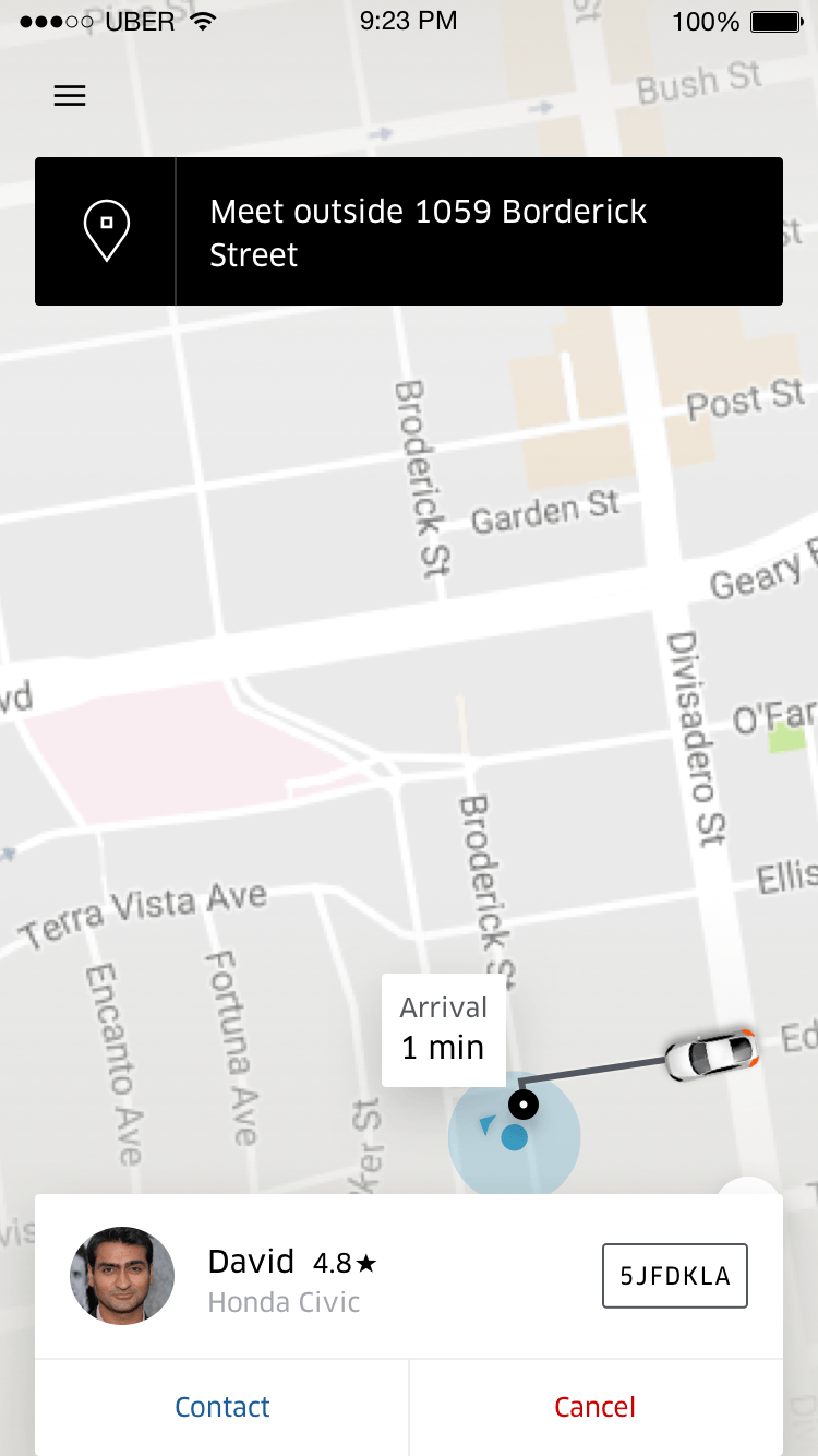 Uber enroute screen — driver on the way