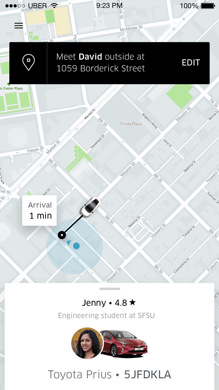 Uber enroute screen — driver approaching