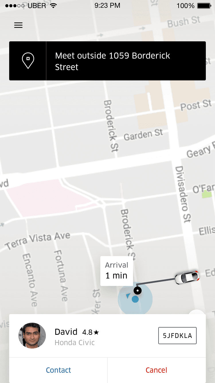 Uber enroute screen — driver on the way