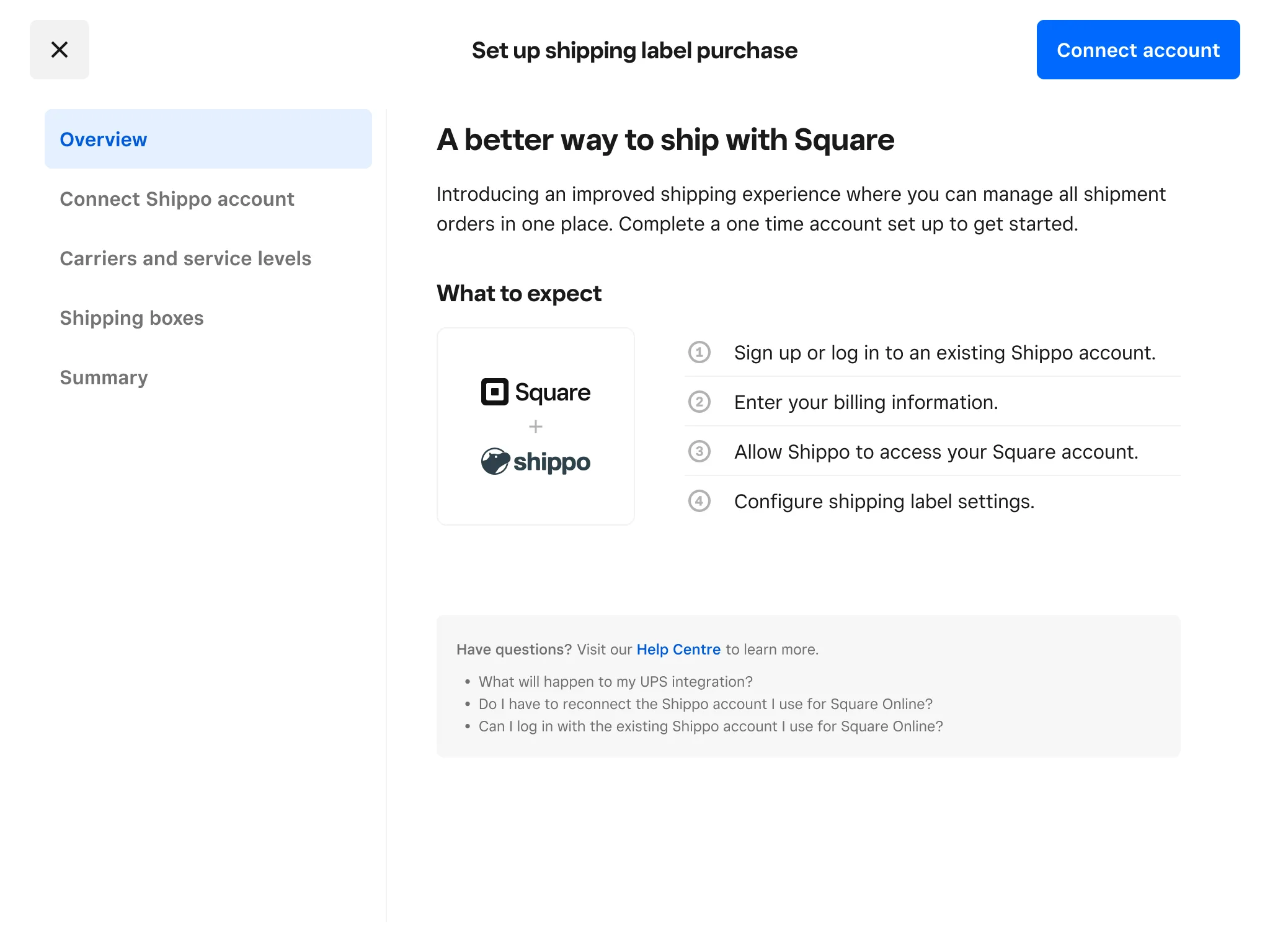 Shipping setup wizard — step 1
