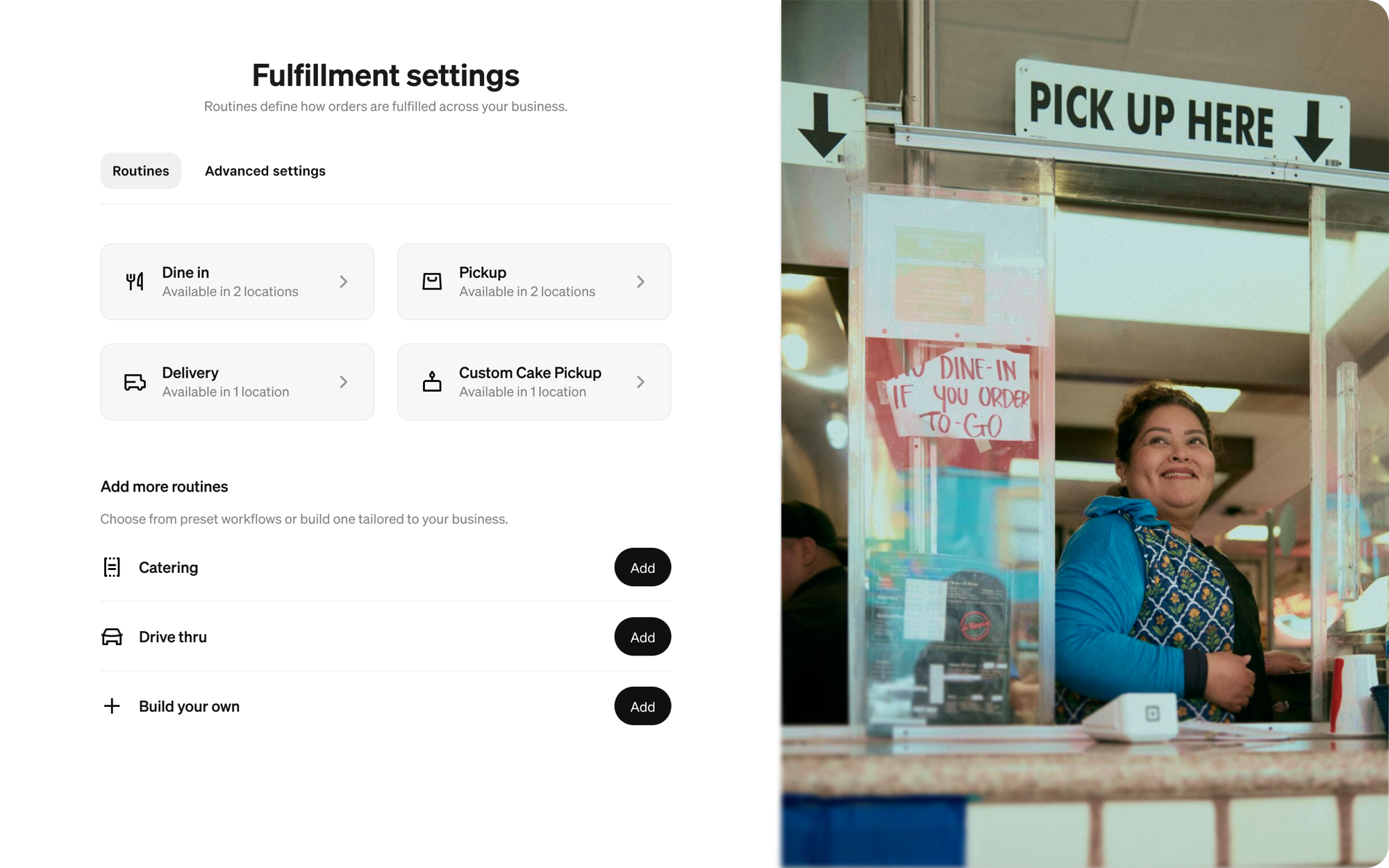 Square fulfillment settings screen